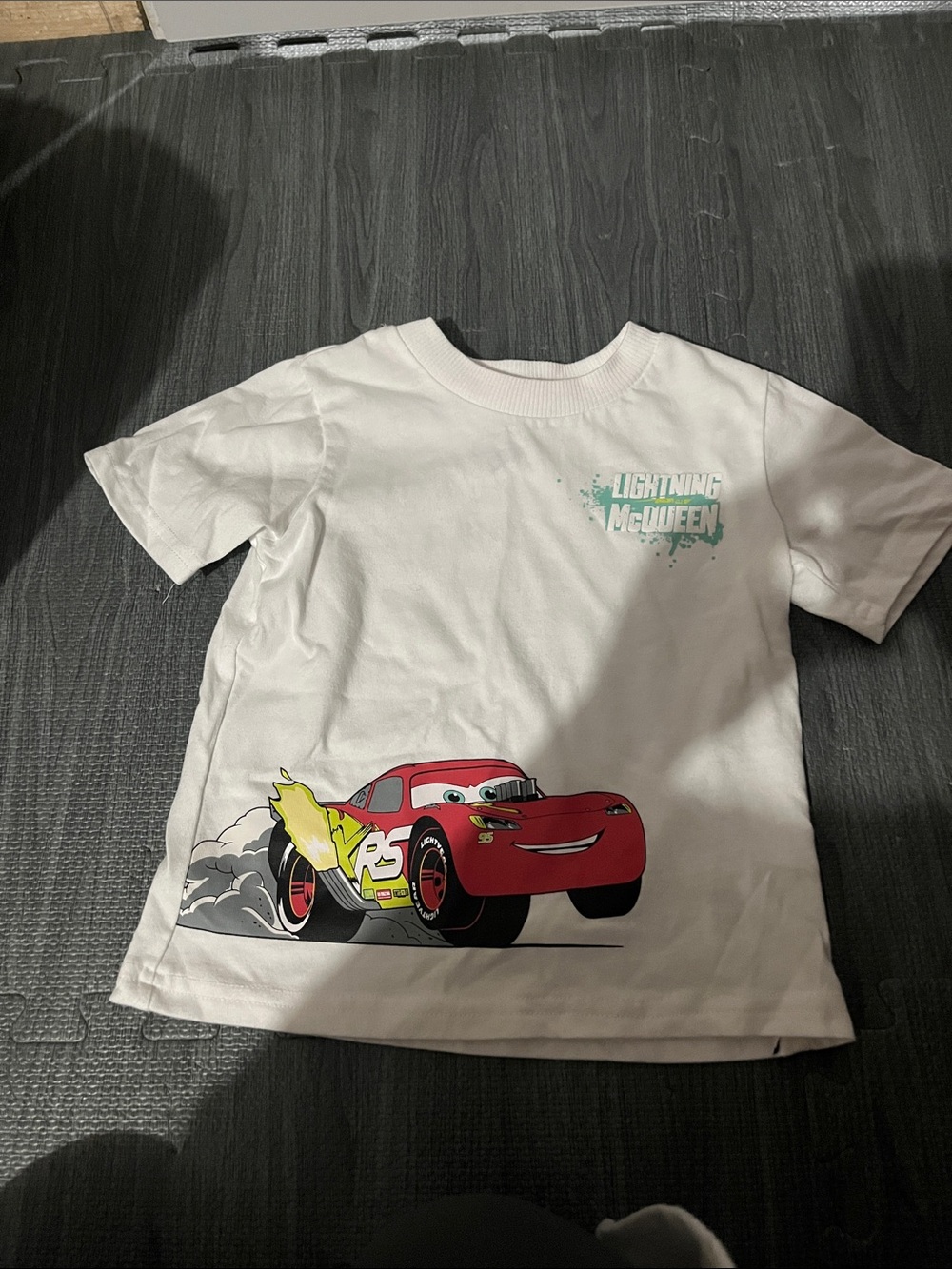 Disney White Long Sleeve Tee with Red Lightning McQueen Graphic